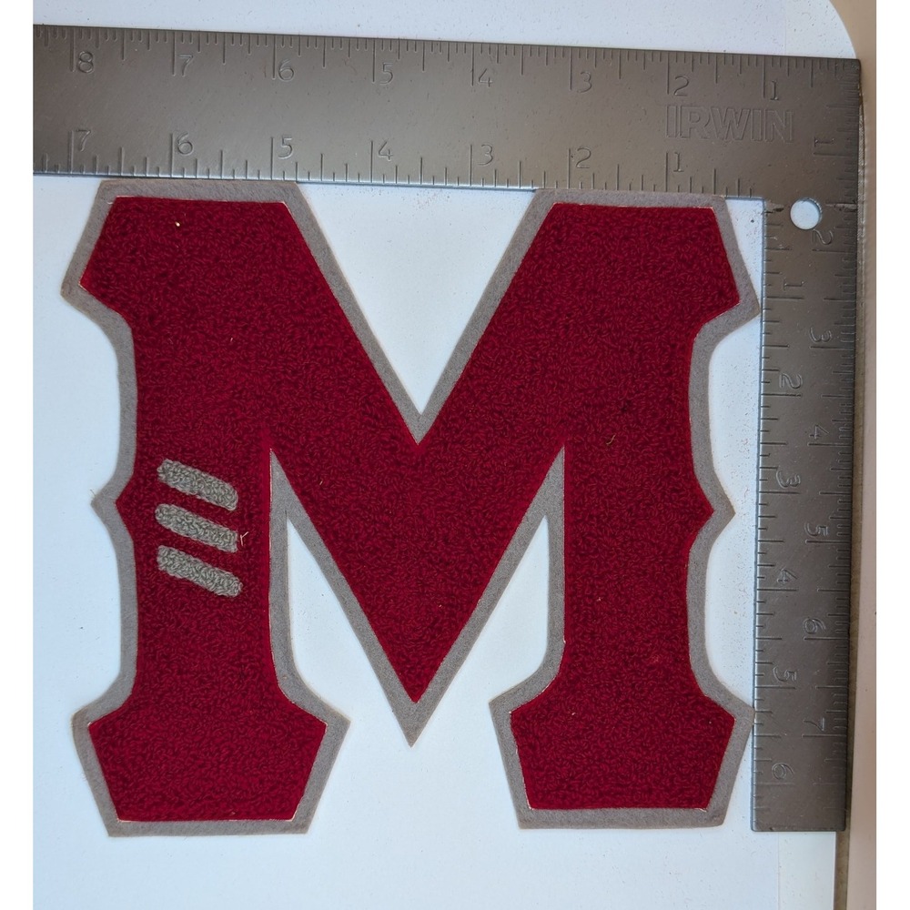 Vintage Varsity Letter M Letterman Jacket Patch Maroon Chenille 7x6.5